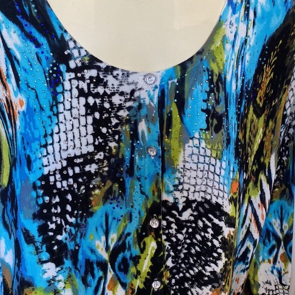 Prima Bella geometric cardigan sweater with rhinestones size 1X - Picture 2 of 6